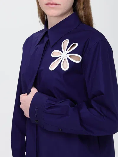 Fendi Poplin Shirt With Cut-out Details In Blue