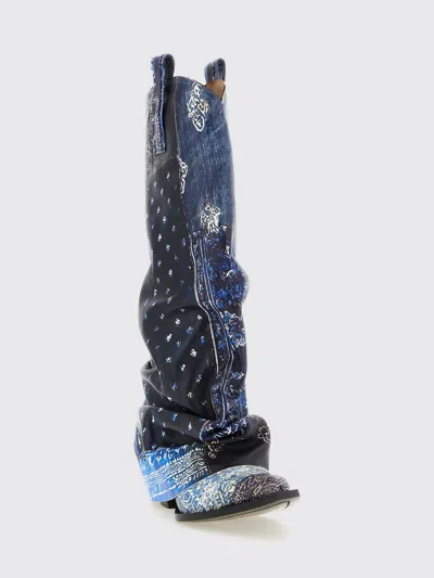 R13 Blue Printed Pointed Toe Boots In Multi