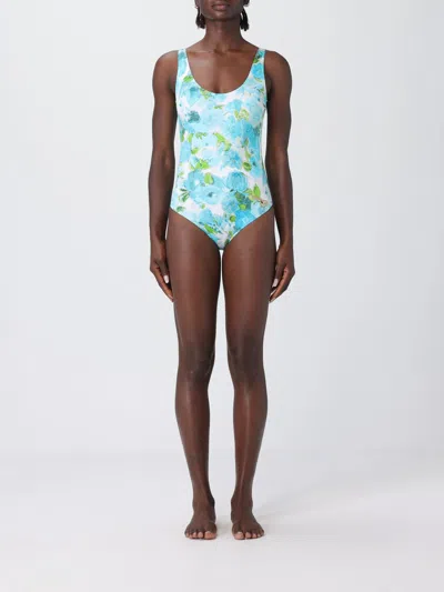 Chloé White And Blue Aqua Flower-print Lycra One-piece Swimsuit In Blue