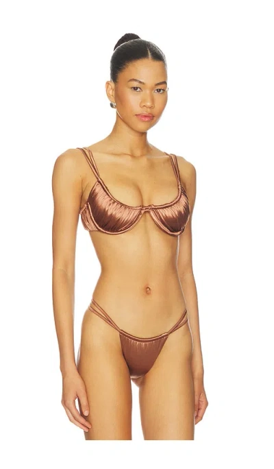 Isa Boulder Twisted Bikini Top In Brown