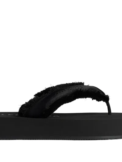 Balenciaga Fringed Strap Logo Embroidered Sandals For Women In Black
