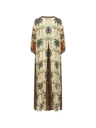 Anjuna Palm-print Leopard-panel Robe In Brown