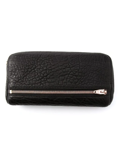 Alexander Wang Fumo Continental Wallet In  Black Pebble Leather With Rosegold