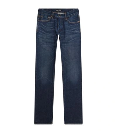 Tom Ford Washed Straight Cotton Jeans In Blue