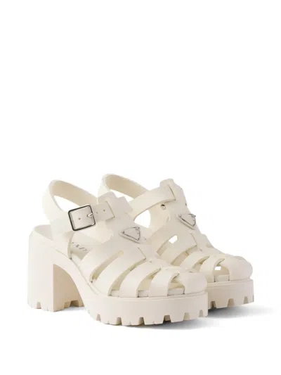 Prada Rubber Platform Sandals In White