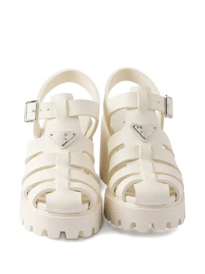 Prada Rubber Platform Sandals In White