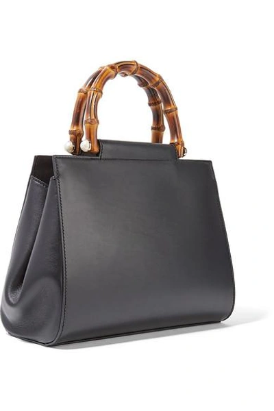 Shop Gucci Nymphaea Bamboo Small Leather Tote In Black