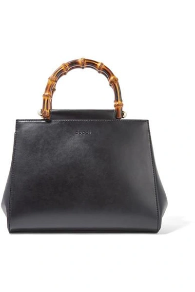 Shop Gucci Nymphaea Bamboo Small Leather Tote In Black