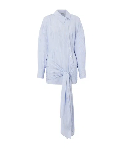 Attico Knotted Striped Cotton-poplin Mini Dress In Blue