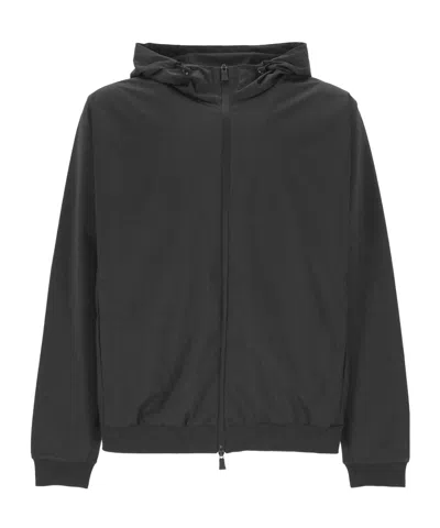 Herno Hooded Zip Blue White Polyester Jacket In Black