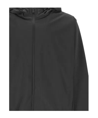 Herno Hooded Zip Blue White Polyester Jacket In Black