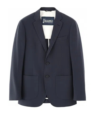 Herno Tailored Jacket Notch Lapel Front Pockets In Blue