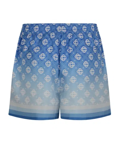 Casablanca Light Blue Monogram Gradient-effect Drawstring Silk Shorts In Blue