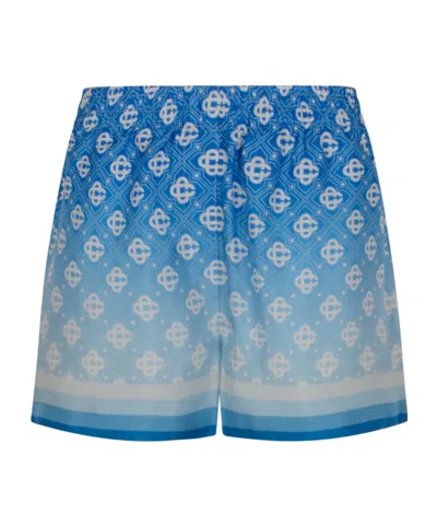 Casablanca Light Blue Monogram Gradient-effect Drawstring Silk Shorts In Blue