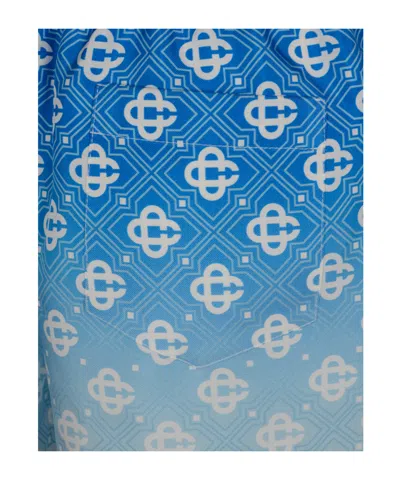 Casablanca Light Blue Monogram Gradient-effect Drawstring Silk Shorts In Blue