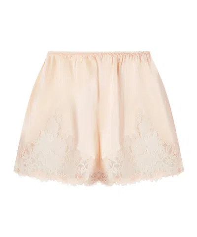 Doen Iona Lace-trimmed Silk-satin Shorts In Neutral