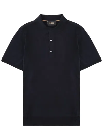 Hugo Boss Navy Blue Solid Polo In Blue