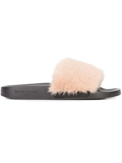 Givenchy Mink-fur Flat Slide Sandal In Beige