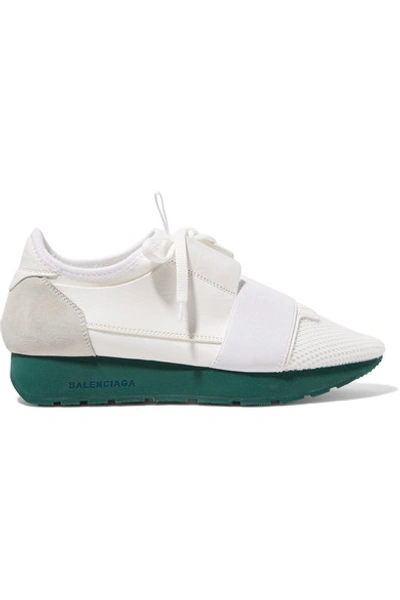 Shop Balenciaga Race Runner Leather, Mesh, Suede And Neoprene Sneakers In White