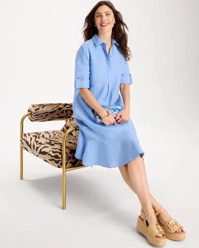 Chico's Linen Flounce Dress In Blue