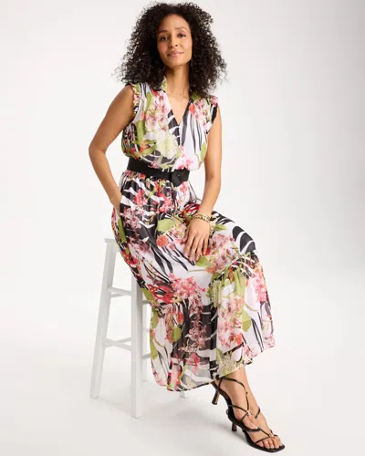Chico's Crinkle Chiffon Animal Print Dress In Black