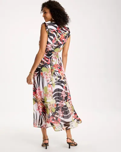 Chico's Crinkle Chiffon Animal Print Dress In Black