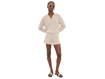 Barefoot Dreams Heathered Cotton Tulip Pointel Collared Pullover In Neutral