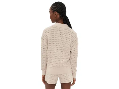 Barefoot Dreams Heathered Cotton Tulip Pointel Collared Pullover In Neutral