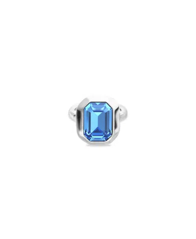 Unode50 Silver-tone Ring With Emerald-cut Blue Crystal In Metallic