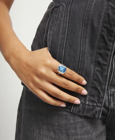 Unode50 Silver-tone Ring With Emerald-cut Blue Crystal In Metallic