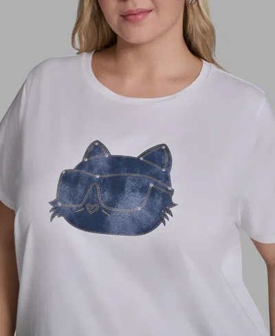 Karl Lagerfeld Plus Size Pull-on Graphic T-shirt In White