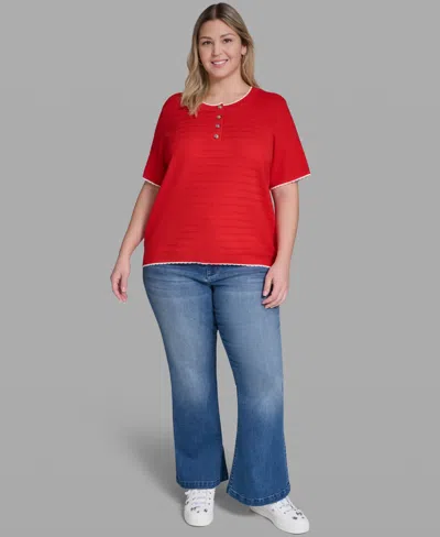 Karl Lagerfeld Plus Size Button-front Sweater In Red