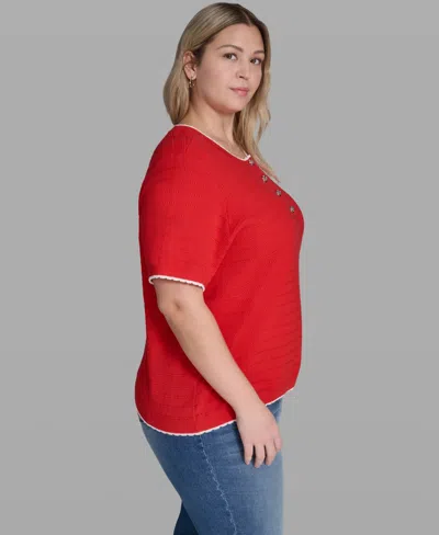 Karl Lagerfeld Plus Size Button-front Sweater In Red