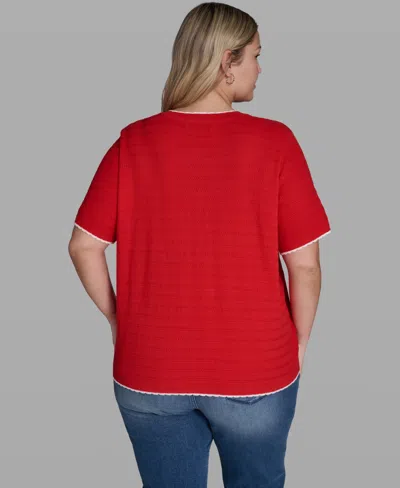 Karl Lagerfeld Plus Size Button-front Sweater In Red