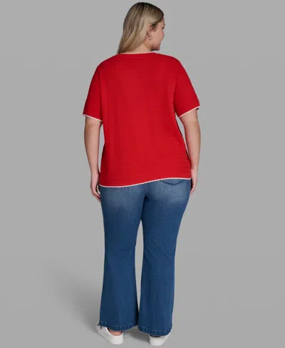 Karl Lagerfeld Plus Size Button-front Sweater In Red