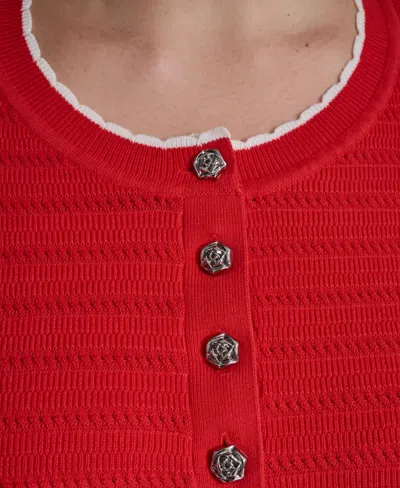 Karl Lagerfeld Plus Size Button-front Sweater In Red