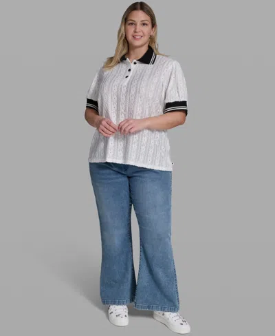 Karl Lagerfeld Plus Size Collared Button-front Blouse In White