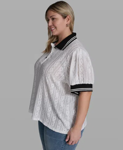 Karl Lagerfeld Plus Size Collared Button-front Blouse In White