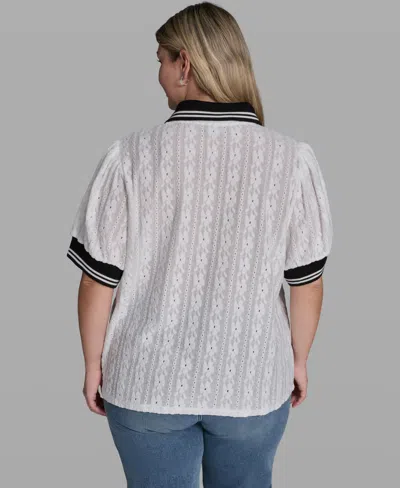 Karl Lagerfeld Plus Size Collared Button-front Blouse In White