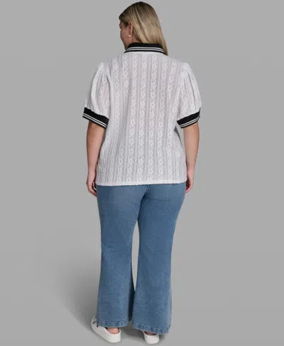 Karl Lagerfeld Plus Size Collared Button-front Blouse In White