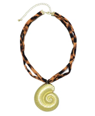Adornia Plated Shell On Leopard Print Adjustable Necklace In Brown