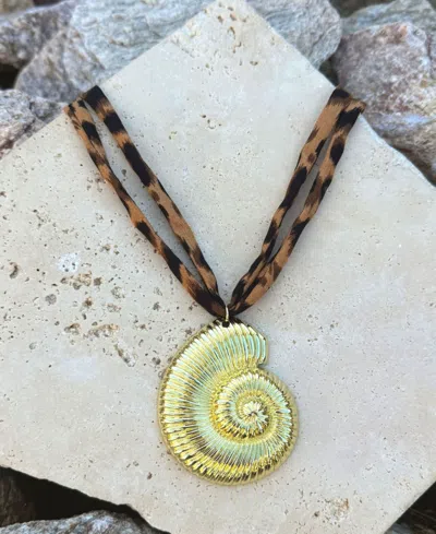 Adornia Plated Shell On Leopard Print Adjustable Necklace In Brown