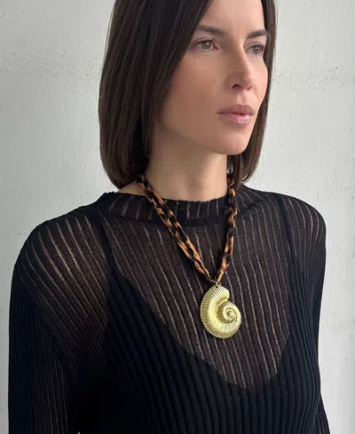 Adornia Plated Shell On Leopard Print Adjustable Necklace In Brown