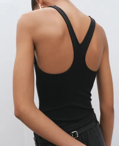 Mango Open Back Fitted Bodysuit In Black