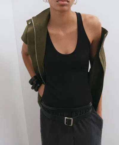 Mango Open Back Fitted Bodysuit In Black