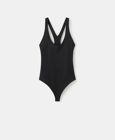 Mango Open Back Fitted Bodysuit In Black