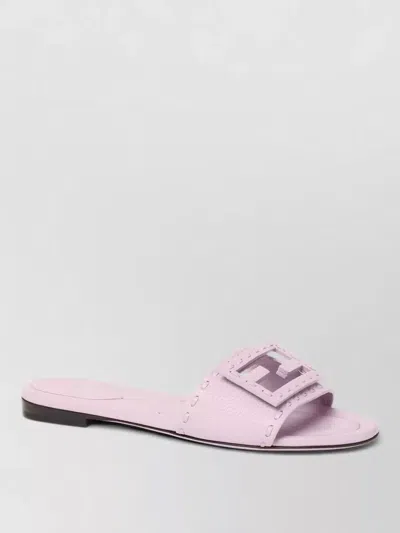 Fendi Baguette Ff Leather Buckle Flat Slide Sandals In Pink