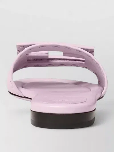 Fendi Baguette Ff Leather Buckle Flat Slide Sandals In Pink