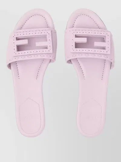 Fendi Baguette Ff Leather Buckle Flat Slide Sandals In Pink