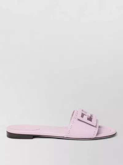 Fendi Baguette Ff Leather Buckle Flat Slide Sandals In Pink